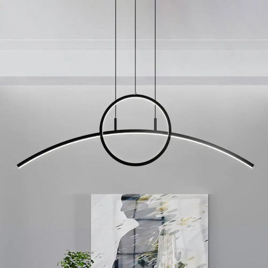 DecorBites modern black aluminum arch chandelier with sleek curved arc and ring design for 220v-240v bulb base use