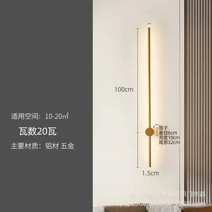 A sleek 100cm tall gold-toned decorbites led strip wall lamp with cylindrical body for modern minimalist decor