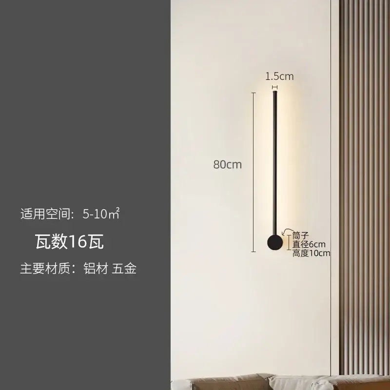 A sleek black minimalist aluminum alloy wall lamp with an 80cm rod from decorbites led strip collection