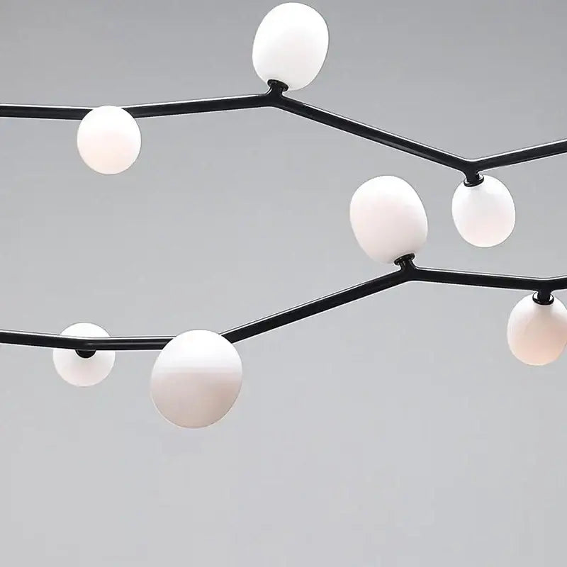 Modern black minimalist decorbites glass branch chandelier with frosted white spherical glass globes for dining room light