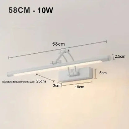White led wall lamp with sleek modern design and adjustable arm ideal for bathroom vanity lighting