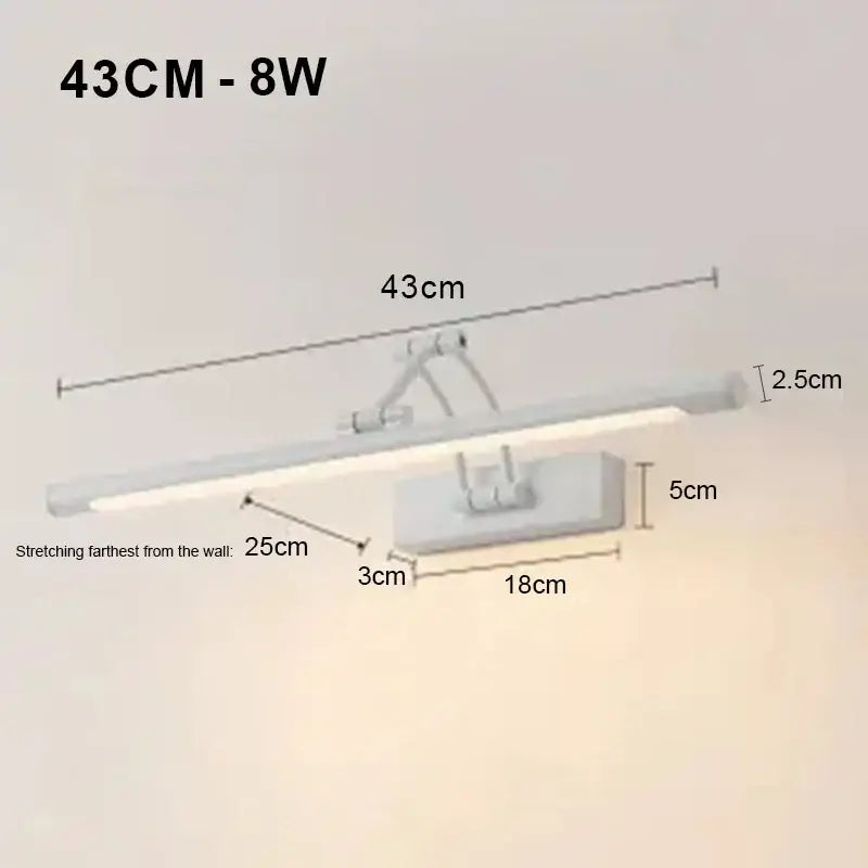 Modern black minimalist led wall lamp with white led adjustable arms and sleek design for bathroom vanity lighting