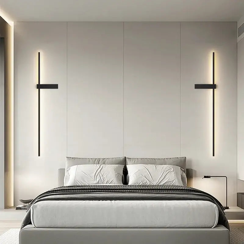 Modern black minimalist led wall lights with sleek vertical bars and horizontal accents for bedroom decorbites led wall