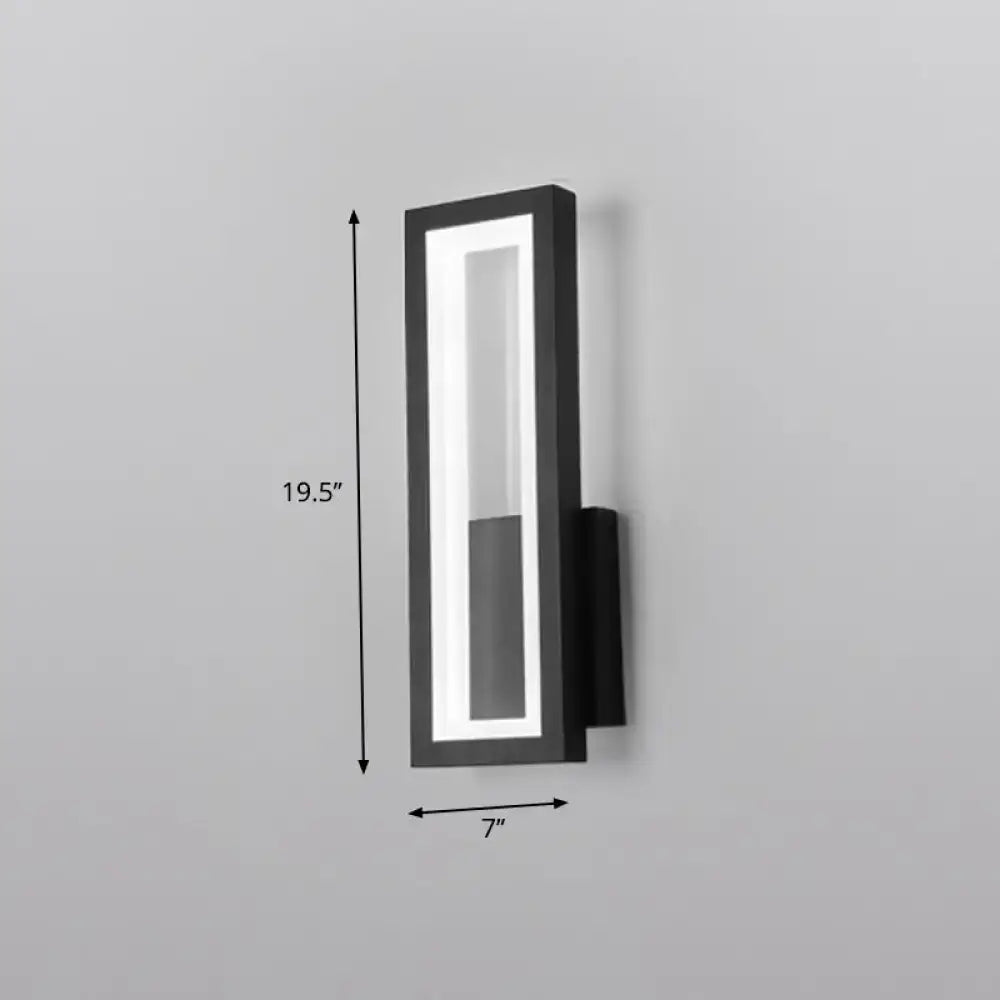 Modern black minimalist led wall sconce with sleek rectangular design and illuminated vertical strip for foyer lighting