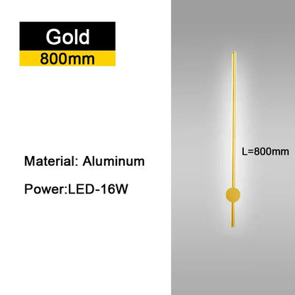 Gold-finished aluminum rotatable led wall sconce with sleek vertical rod and circular base in modern bedroom lighting