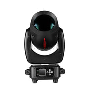 Modern black moving head light spotlight with sleek cylindrical lens housing and lcd control panel for party room use