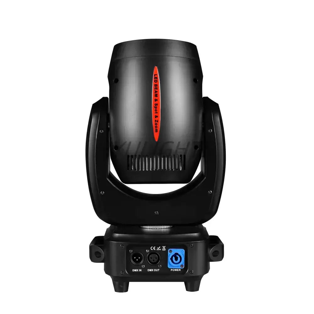 Modern black moving head light spotlight with lcd featuring led beam and spot with zoom and red branding for party room