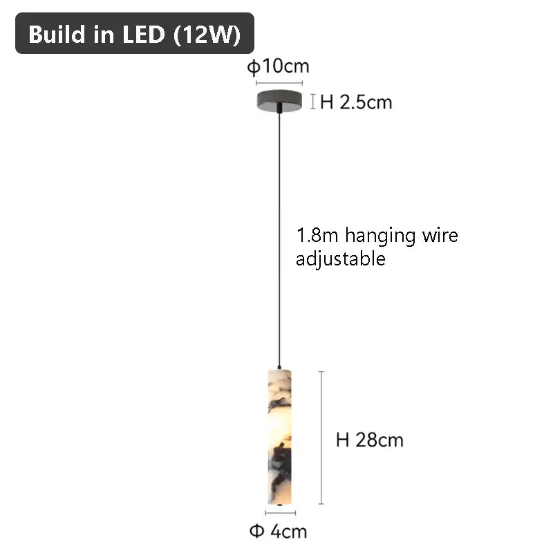 Modern black natural marble stone cylinder pendant light with built-in 12w led for kitchen illumination