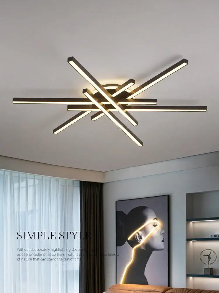 Modern black nordic led ceiling chandelier with gold intersecting rectangular bars for living room decorbites nordic led