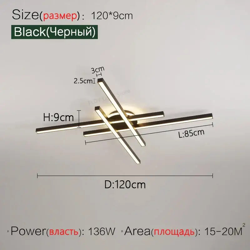 Modern black nordic led ceiling chandelier featuring sleek intersecting rectangular bars and a central glowing bulb for decorbites nordic led decor