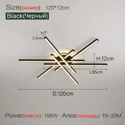 Modern black nordic led ceiling chandelier with intersecting rectangular bars and central hub for living room decorbites nordic led