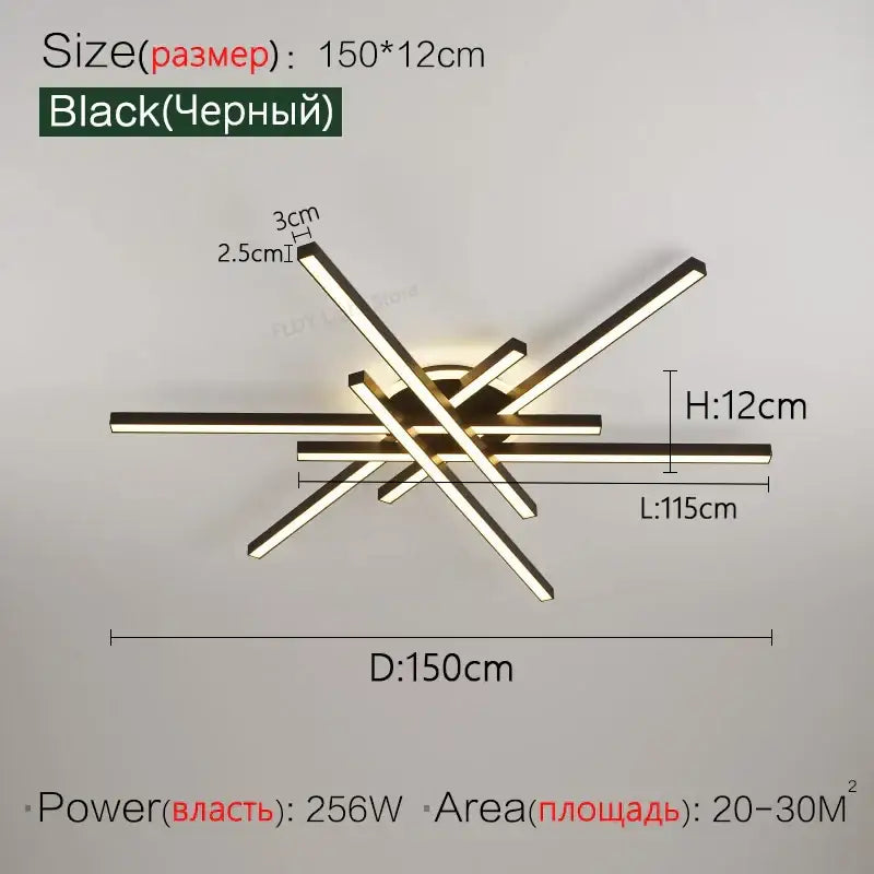 Modern black nordic led ceiling chandelier with intersecting rectangular bars and integrated led lighting for living room decorbites nordic led