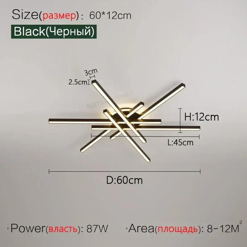 Modern black nordic led ceiling chandelier with intersecting angular bars for stylish living room decorbites nordic led lighting
