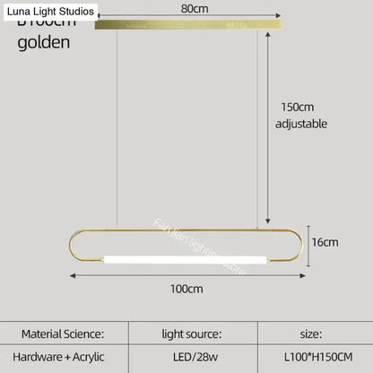 Decorbites™ nordic minimalist bar pendant light with a sleek golden rectangular frame and central led strip