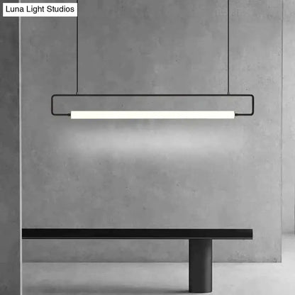 Decorbites™ nordic minimalist bar pendant light with black metal rectangular frame and glowing white led strip