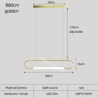 Decorbites™ nordic minimalist bar pendant light with golden rectangular metallic frame and acrylic diffuser
