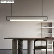 Modern black metal pendant light with sleek rectangular frame and white led strip for nordic minimalist bar hanging use