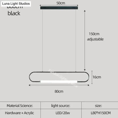 Black minimalist led pendant light with sleek elongated oval frame and adjustable hanging length for nordic minimalist bar