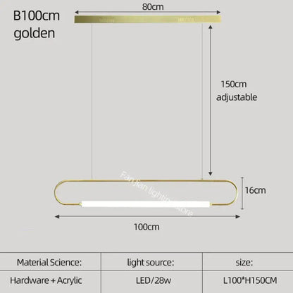 Golden b100cm adjustable led pendant light with sleek hardware and acrylic materials for nordic minimalist bar hanging use