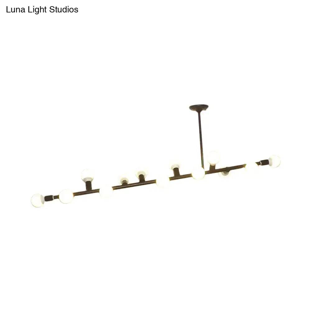 DecorBites modern black finish open bulb island light with 7 metal lights and spherical white glass bulbs