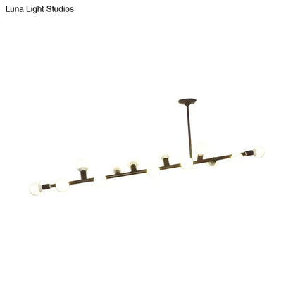 DecorBites modern black finish open bulb island light with 7 metal lights and spherical white glass bulbs