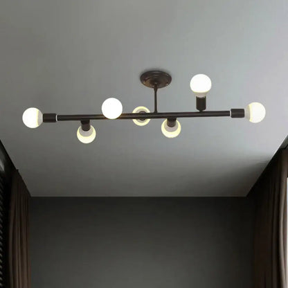 Decorbites modern black finish open bulb island light with five white globe bulbs metal ceiling fixture