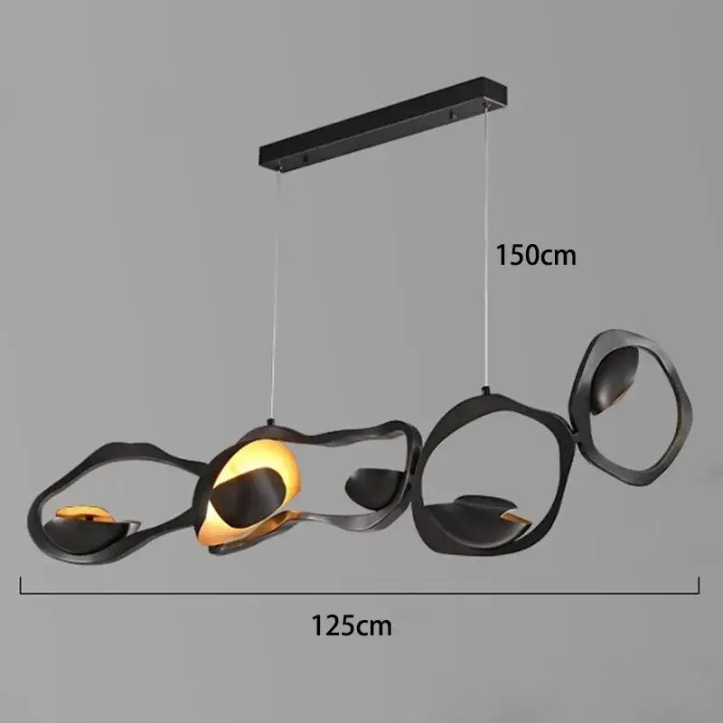 Modern black and orange abstract glass pendant light with painted iron and flowing shapes for dining room selected version
