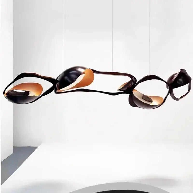 Modern black and gold abstract pendant light with glossy painted iron segments selected version for dining room use