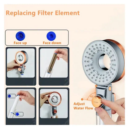 Modern rose gold and silver shower head with adjustable water flow control for decorbites dual switch high pressure use