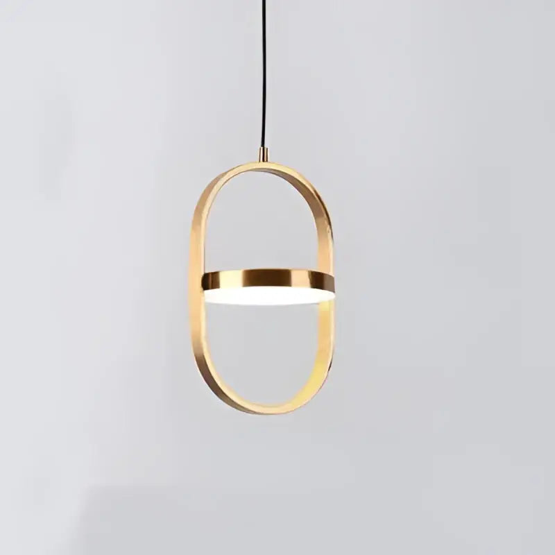 Modern black oval adjustable angle pendant light with gold-toned oval minimalist design and horizontal band illumination