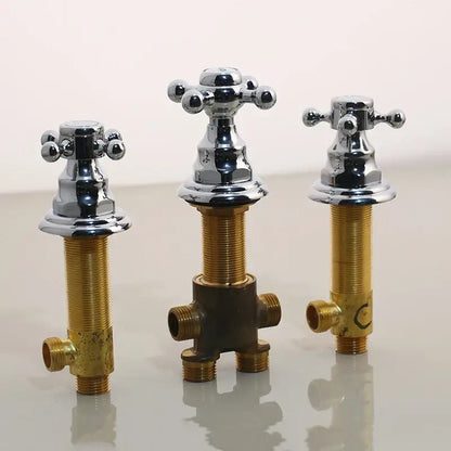 Three chrome cross-handle water control valve with brass bodies and threaded connections for black painting bathroom tap