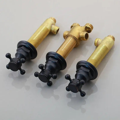 Three brass and black finish modern black painting water control valve bathroom faucets with cross-shaped handles