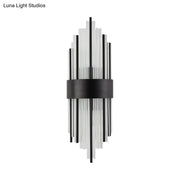Modern black prism crystal wall light with clear glass and sleek radial design for living room sconce lighting