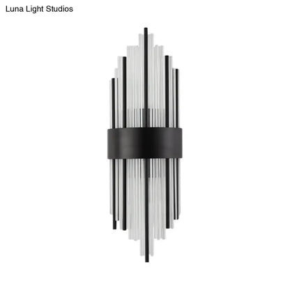 Modern black prism crystal wall light with clear glass and sleek radial design for living room sconce lighting