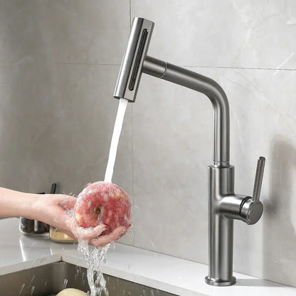 Modern black pull kitchen faucet by decorbites with a sleek curved spout and pull-down waterfall stream sprayer