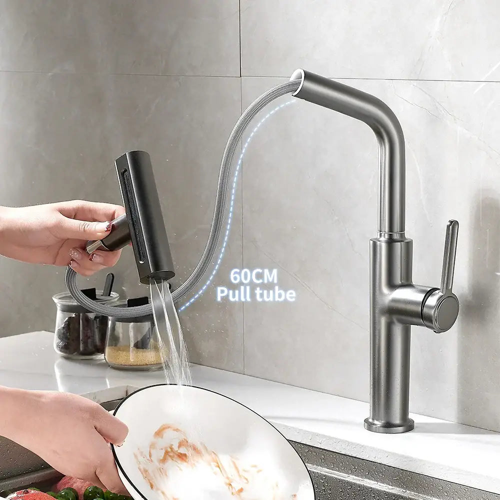 Modern matte black kitchen faucet with 60cm pull tube and flexible hose for decorbites black pull kitchen setups