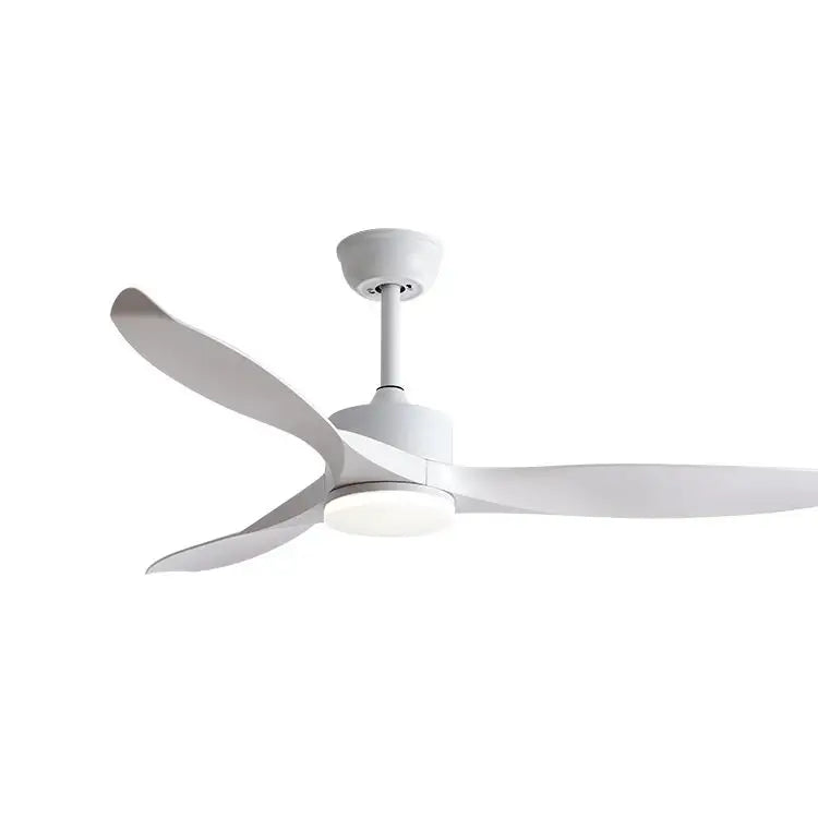Modern black pure copper ceiling fan with sleek white blades, integrated led light, and remote control features