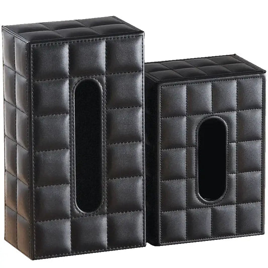 Modern black quilted leather tissue box holder with sleek design for office and home use as a stylish box holder