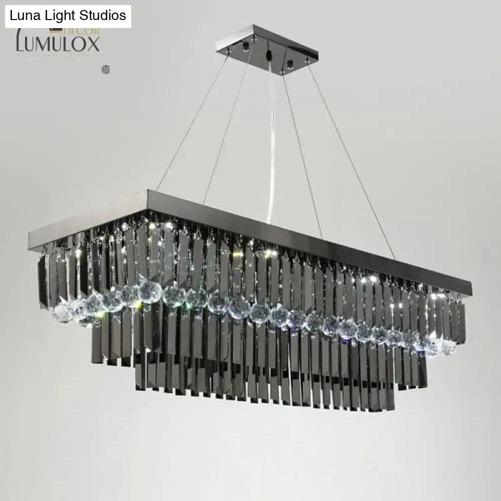 Decorbites™ lamis modern black rectangle crystal chandelier with chrome finish cascading rods and clear spherical beads