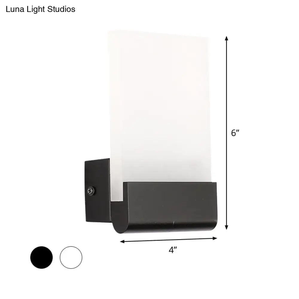 Modern black metal rectangle led wall sconce with frosted white glass panel light bulbs and bulb included for bedroom use