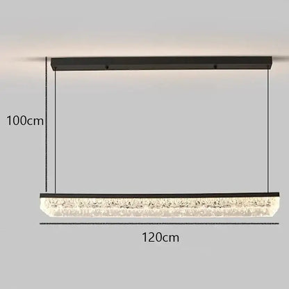 Modern black rectangular pendant light with crystal panels and warm white light color selected version for dining room