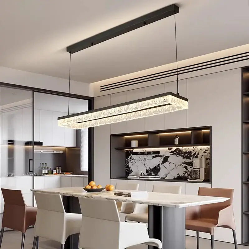 Modern black rectangular pendant light with sparkling crystal accents selected version for dining room lighting color