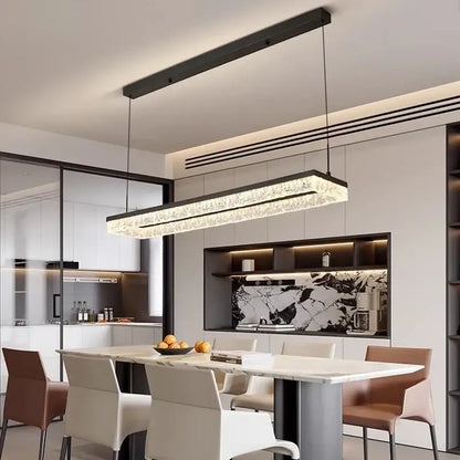 Modern black rectangular pendant light with sparkling crystal accents selected version for dining room lighting color