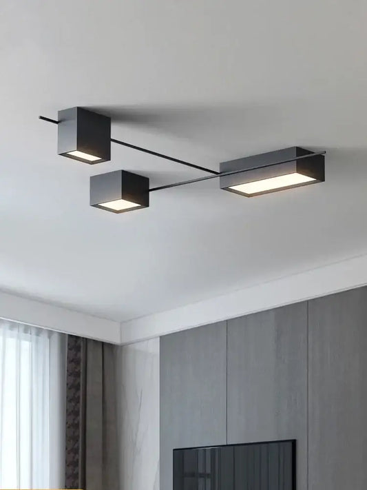 Modern black rectangular led ceiling lamp with three illuminated cube bulbs for dining room decorbites led ceiling use