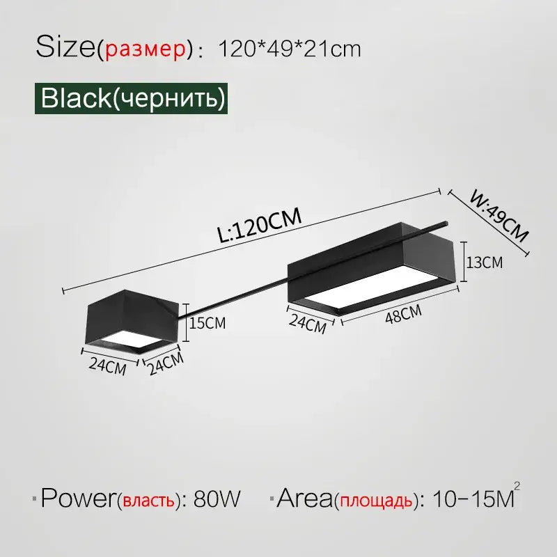 Modern black rectangular led ceiling lamp with two illuminated panels for dining room decorbites led ceiling lighting