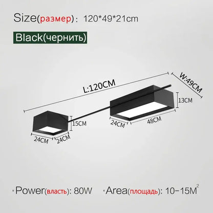 Modern black rectangular led ceiling lamp with two illuminated panels for dining room decorbites led ceiling lighting