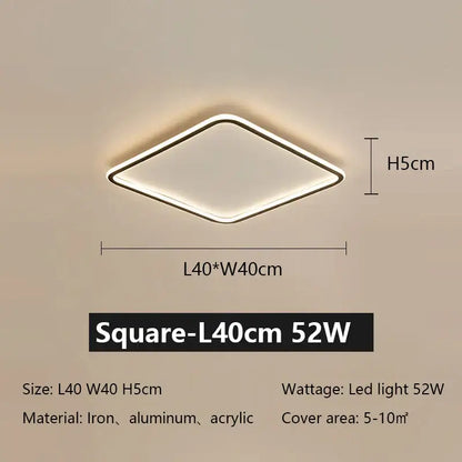 Modern black rectangular decorbites led ceiling lamp with minimalist metallic frame and diffused acrylic panel for living room