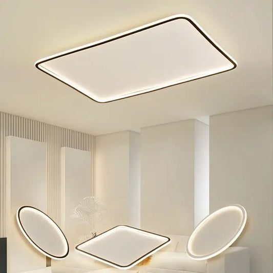 Modern black rectangular decorbites led ceiling lamp with sleek frame and soft white dimmable light for living room decor