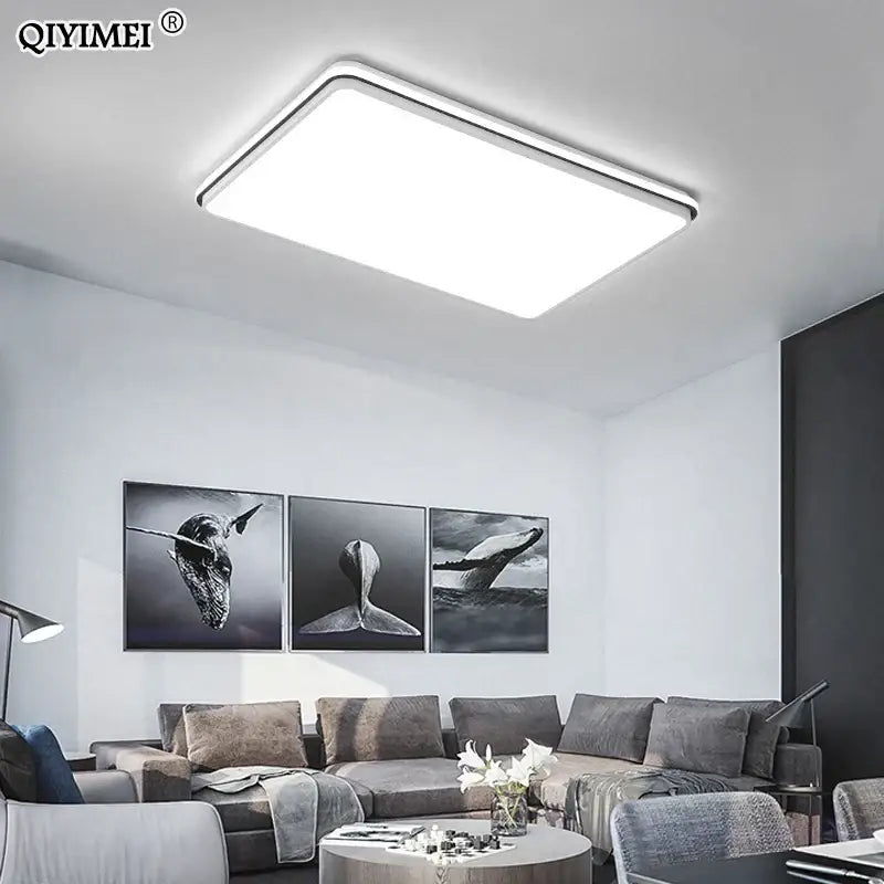Modern black rectangular led ceiling lamp with sleek silver frame and bright white panel by qiyimei for living room decorbites led ceiling