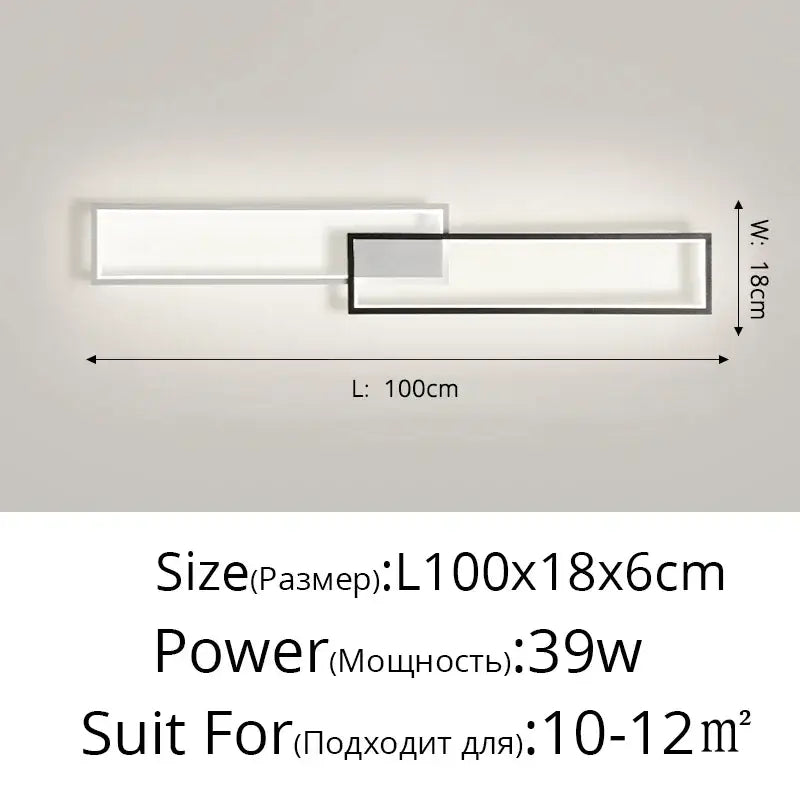 Modern black rectangular led ceiling light with two minimalist panels in white and black frame for living room decorbites led ceiling